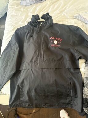 Champion Black Indiana University Pullover Windbreaker with Red Logo